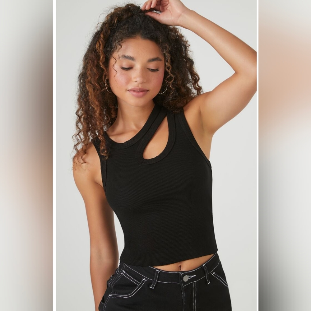 Forever 21 crop ribbed cutout tank top